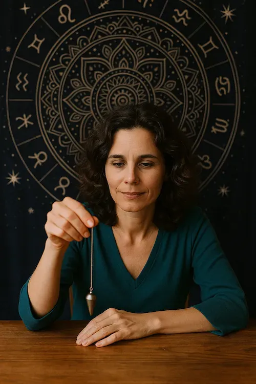 Amaya Sanz, vidente sin cartas, con su péndulo